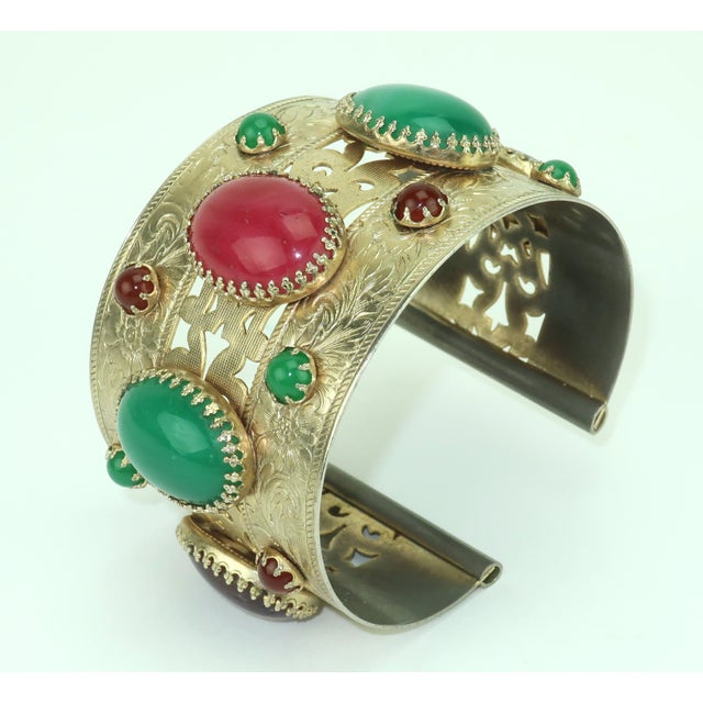 Vintage Asian Style Faux Cabochon Cuff Bracelet For Sale - Image 4 of 13
