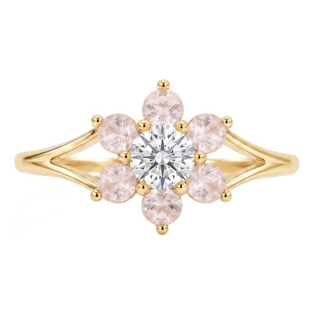 Rose Quartz Gemstone Ring | Delicate Flower Style Ring | Pink Gemstone Ring Us (All Sizes Available) For Sale