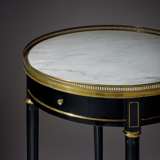 Wood Louis XVI Style Ebonized Bouillotte Table With Carrara Marble Top For Sale - Image 7 of 9