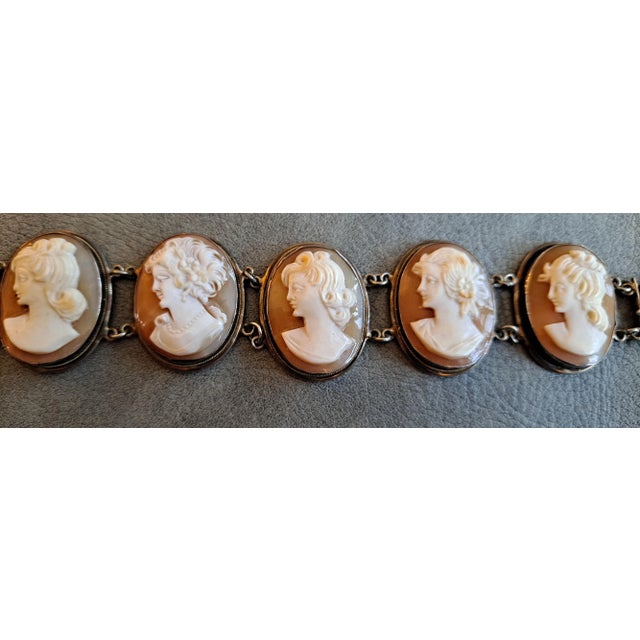 20th Century Victorian Revival Cameo Bracelet Set in Sterling Sliver Frames For Sale - Image 4 of 7