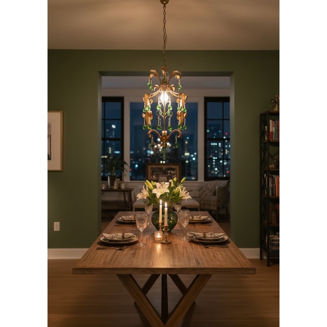 Tole Green Murano Glass Drop Chandelier, 1960s For Sale - Image 6 of 12