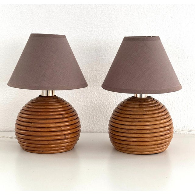 Vintage Italian Rattan Bamboo Table Lamps from Vivai Del Sud, 1970s, Set of 2 For Sale - Image 11 of 11