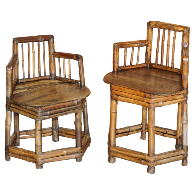 Set of Chinese Bamboo Primitive Occasional Chairs, 1800s For Sale