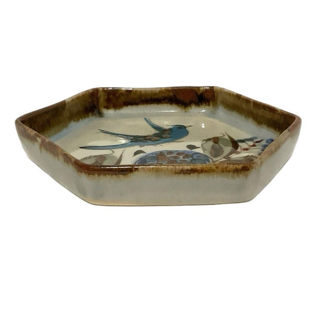 From the workshop of Ken Edwards Stoneware in Tonalá, Mexico. Small flat beautifully decorated glazed stoneware dish,...
