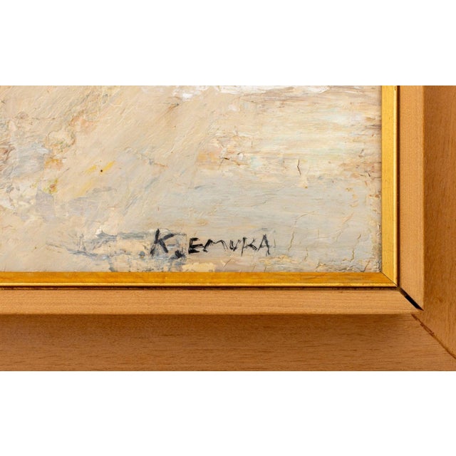 Japanese K. Emura Village Landscape Oil on Canvas, 1970 For Sale - Image 3 of 7