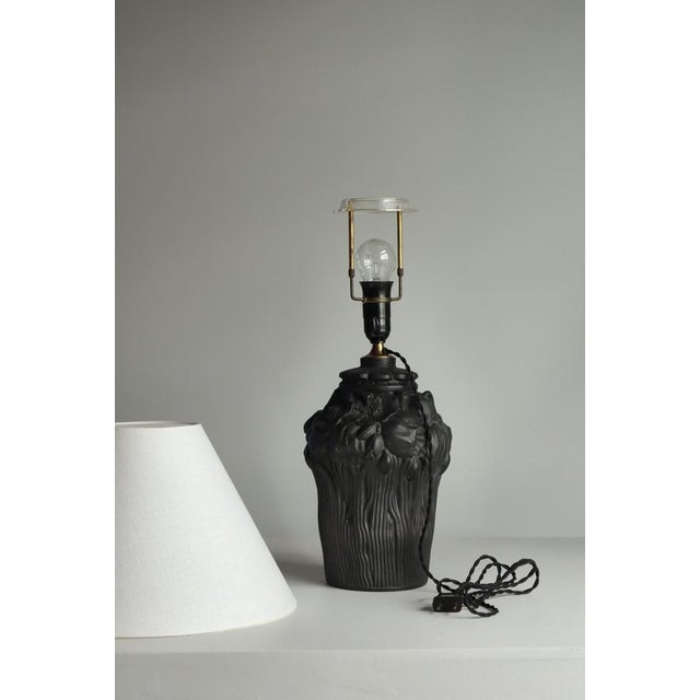 Art Nouveau Table Lamp in Black Terracotta with Poppy Decor from L. Hjort, Denmark, 1920s For Sale - Image 11 of 15
