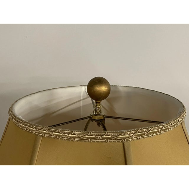 Wood Pair of Hollywood Regency Style Table Lamps With Custom Shades, Ebony and Gilt For Sale - Image 7 of 11