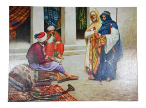 Moroccan Orientalist Oil Painting of a Rug Market