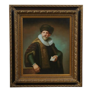Portrait of Nicolaes Ruts Fur Trader After Rembrandt Van Rijn Oil Painting 35" For Sale