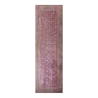 1900s Antique Large Chinese Diamond Grid Purple Baotou Knotted Runner Rug For Sale