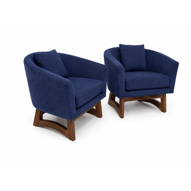 1980s Mid-Century Club Chairs in Blue Chenille, a Pair For Sale - Image 5 of 6