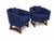 1980s Mid-Century Club Chairs in Blue Chenille, a Pair For Sale - Image 5 of 6