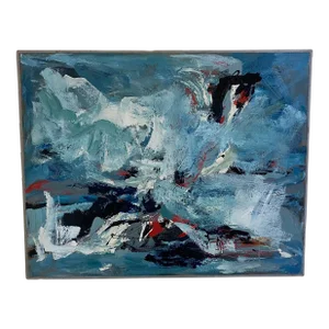 Blue & White Abstract Painting by Mary Hetherington