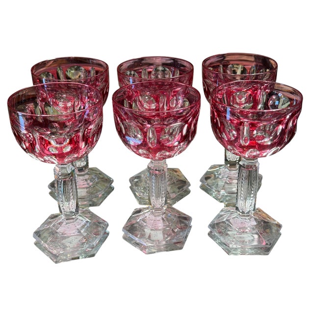 Victorian Late 19th Century Set of 6 Antique Baccarat Cranberry Crystal Port Wine Stems For Sale - Image 3 of 6