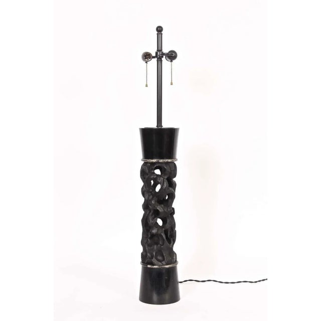 1950s James Mont Carved Black Ebonized Wood Table Lamp For Sale - Image 13 of 13