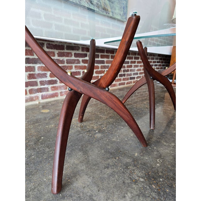 Pair Forest Wilson Walnut & Glass End Side Tables MCM Vintage For Sale - Image 6 of 10