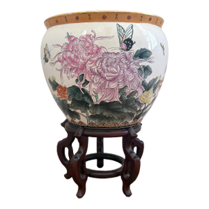 Vintage Mid-20th Century Large Chinese Ceramic Fish Bowl Planter