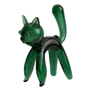 Green Glass Cat Sculpture attributed to Toso et Bagnoli, Empoli, 1950s For Sale