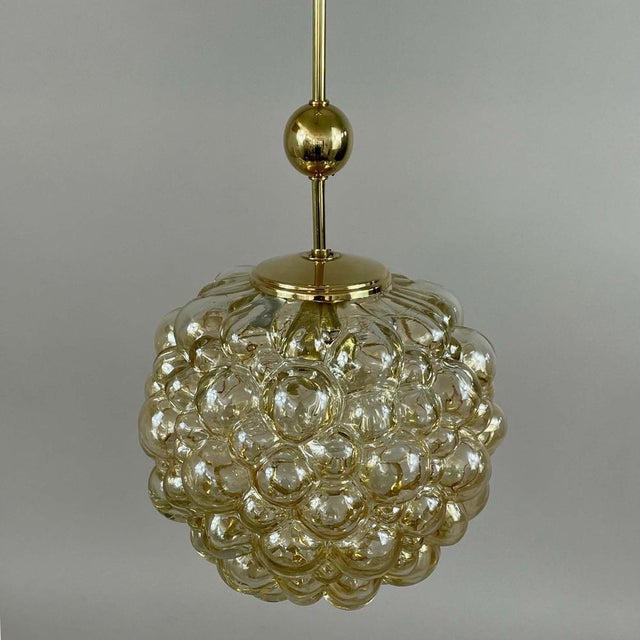 Amber Bubble Glass & Brass Pendant by Helena Tynell for Limburg, Germany, 1960s For Sale - Image 16 of 18
