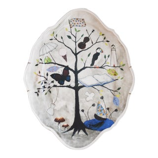 Ceramic Platter With Hand Painted Tree For Sale
