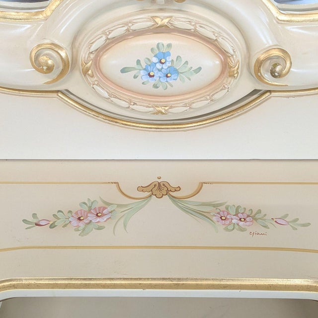 Elegant Vintage Provincial Rococo Style Vanity With Mirror and Hand-Painted Floral Details For Sale - Image 4 of 7