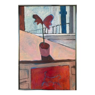 Late 20th Century "Blue Cat" Abstract Post-Impressionist Still Life Painting by Susan Schamp For Sale