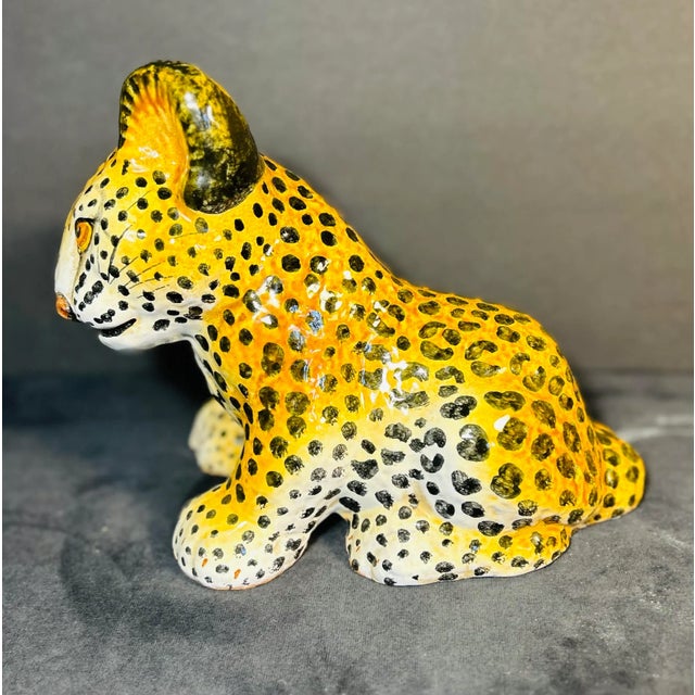 Vintage Italian Figural Hand Painted Baby Leopard Terra Cotta Sculpture For Sale - Image 4 of 7