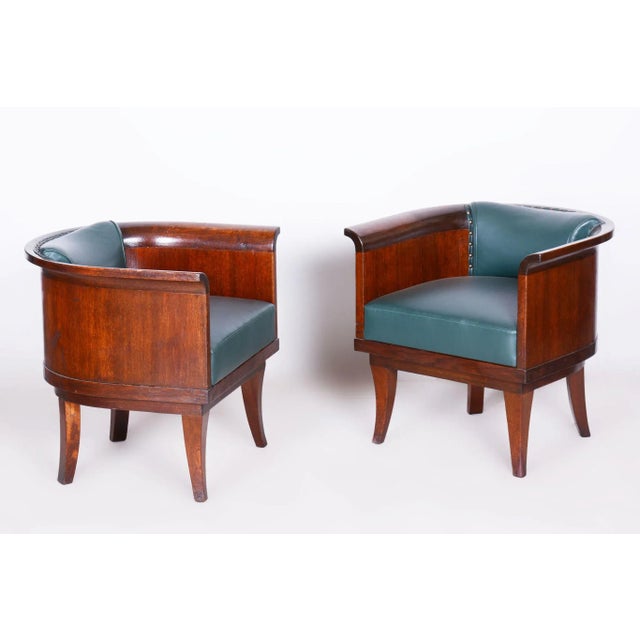 Art Deco Oak Armchairs with Leather, 1920s, Set of 4 For Sale - Image 3 of 9