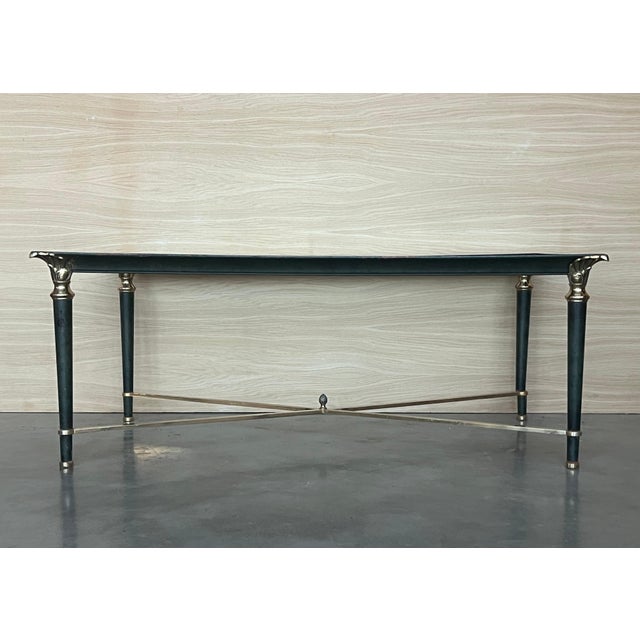 Mid-Century Modern Mid Century Rectangular Coffee Table, Green Iron with Bronze and Brass Details For Sale - Image 3 of 18