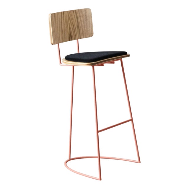 Boomerang Stool with Backrest and Copper Finishings by Pepe Albargues For Sale