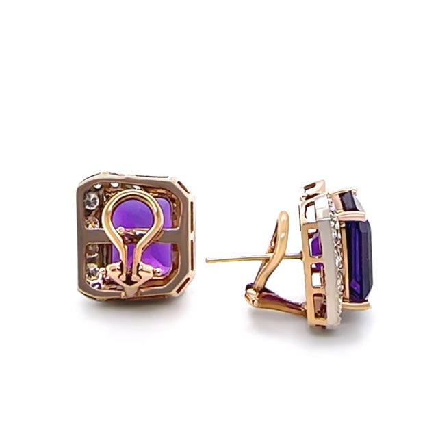 14ct Yellow and White Gold Amethyst and Diamond Earrings, A Pair For Sale - Image 6 of 7