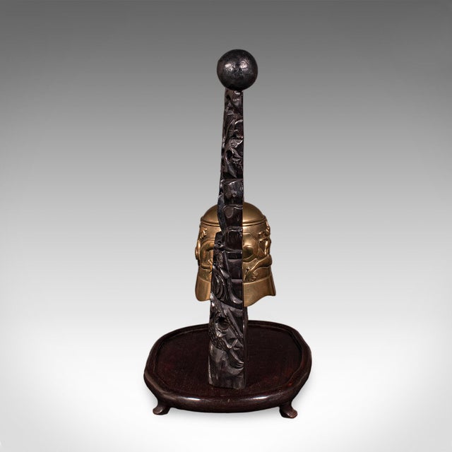 Antique Tea Ceremony Gong, Oriental, Carved Stand, Brass Bell, Edwardian, c.1910 For Sale - Image 6 of 12