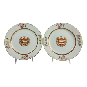 Pair, Early 19th Century Davenport Armorial Porcelain 9" Plates