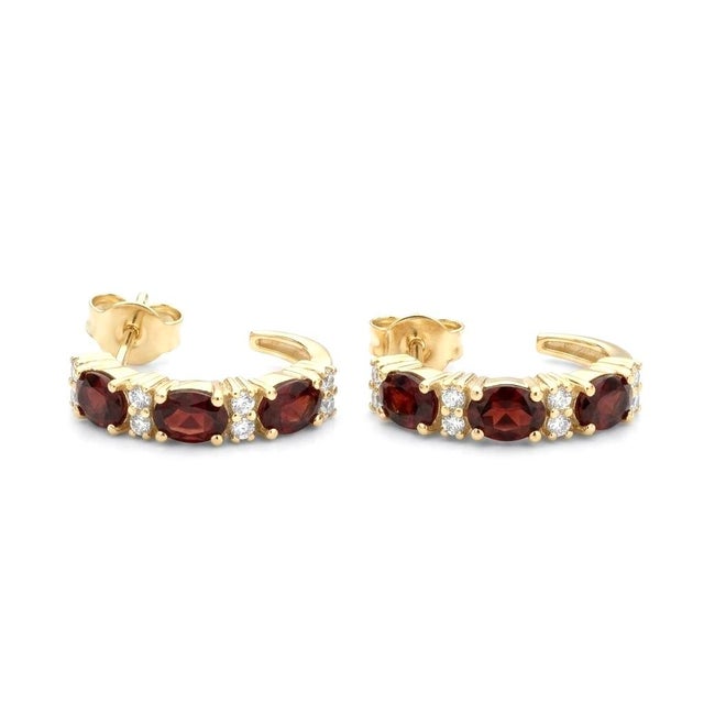Art Deco Garnet Huggies Hoops Earrings | January Birthstone Earrings | 18k Gold Plated Sterling Silver Earrings - A Pair For Sale - Image 3 of 4