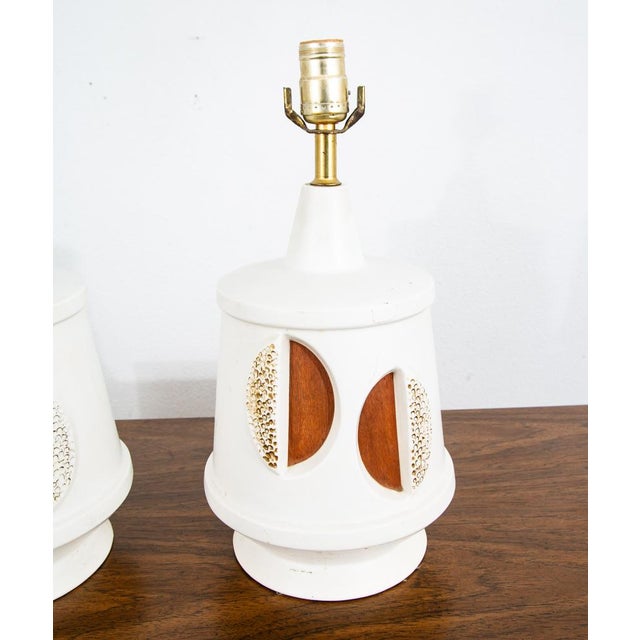 Ceramic Vintage Mid Century Modern Lamp Wood Ceramic Table Lamp - a Pair For Sale - Image 7 of 12