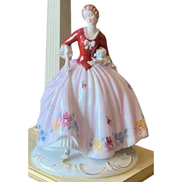 Early 20th Century Royal Dux Porcelain Lady Holding Her Dog Table Lamp For Sale - Image 5 of 18
