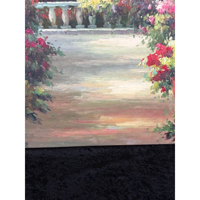 Vintage Italian Lake Como Oil Painting, Large Mediterranean Villa Garden Canvas Art 36" X 24" For Sale - Image 11 of 12