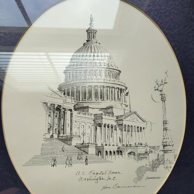 1980s Vintage Don Cannavaro Framed and Signed Lithograph ' Us Capitol Dome Washington TexasThriftJunkie (560) For Sale - Image 5 of 17