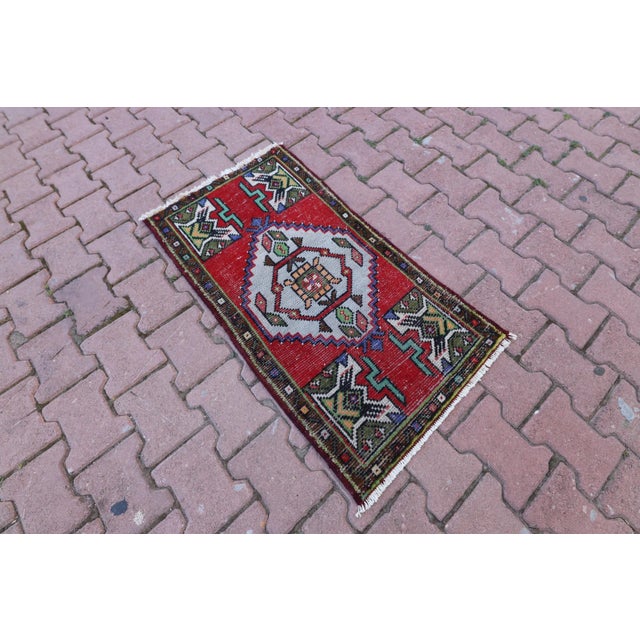 1950s Turkish Hand Knotted Authentic Doormat Rug Size: 1.8 x 3.3 ft ( 56 x 101 cm) 22 x 40 inches Color: Organic Natural...