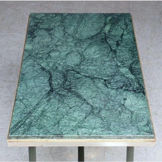 Metal French Mid-Century Coffee or Cocktail Low Table of Brass With Green Marble Top For Sale - Image 7 of 13