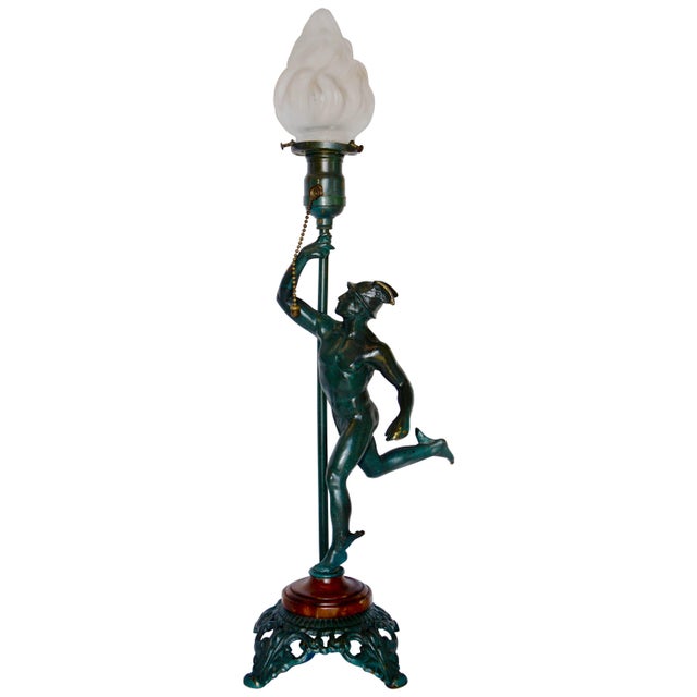 Art Deco Running Mercury Man Lamp With Flame Shade For Sale - Image 13 of 13