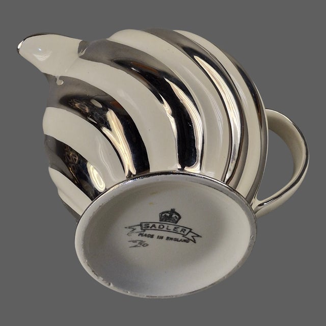 Ceramic Vintage Sadler England Silver & Cream Swirl Porcelain Milk Pitcher For Sale - Image 7 of 9