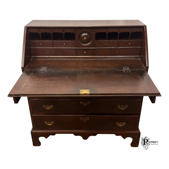 American Antique Chippendale Style Mahogany Secretary Desk For Sale - Image 3 of 11