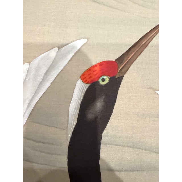 Pair of Vintage Japanese Hand-Painted Silk Crane Paintings, Signed, 45" For Sale - Image 14 of 16