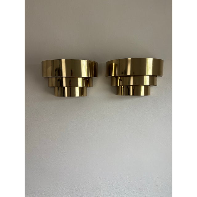 Vintage Mid Century Modern Brass Cascade Sconces - a Pair For Sale - Image 4 of 12