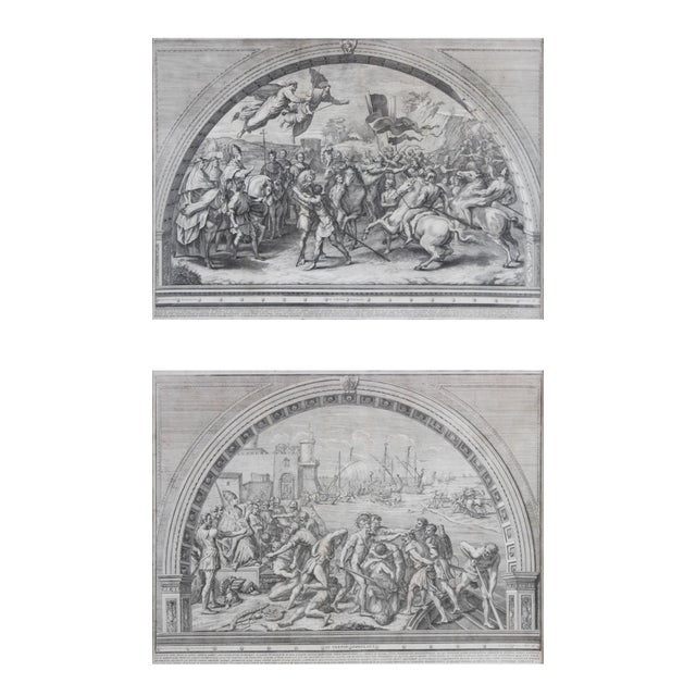 Offered is a striking pair of large Neoclassical architectural engravings after Raphael Sanzio d'Urbino (1483–1520),...