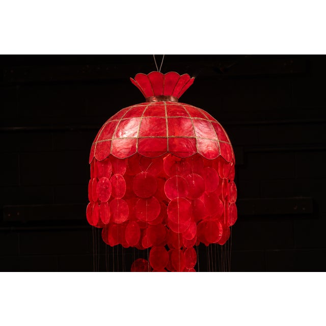 Mid 20th Century Mid-Century Modern Three-Tier Capiz Shell Chandelier For Sale - Image 4 of 5