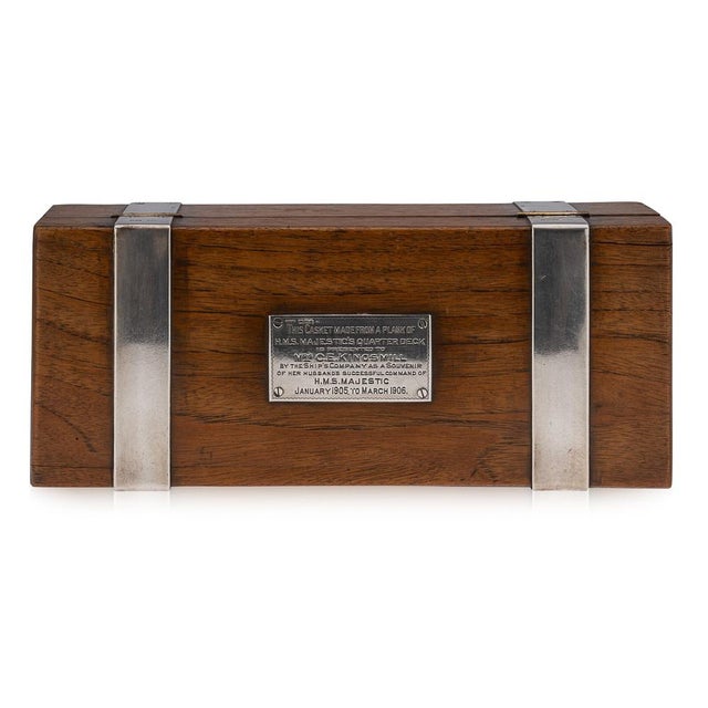 Brown 20th Century British Silver & Wood h.m.s Majestic Box, 1905 For Sale - Image 8 of 18