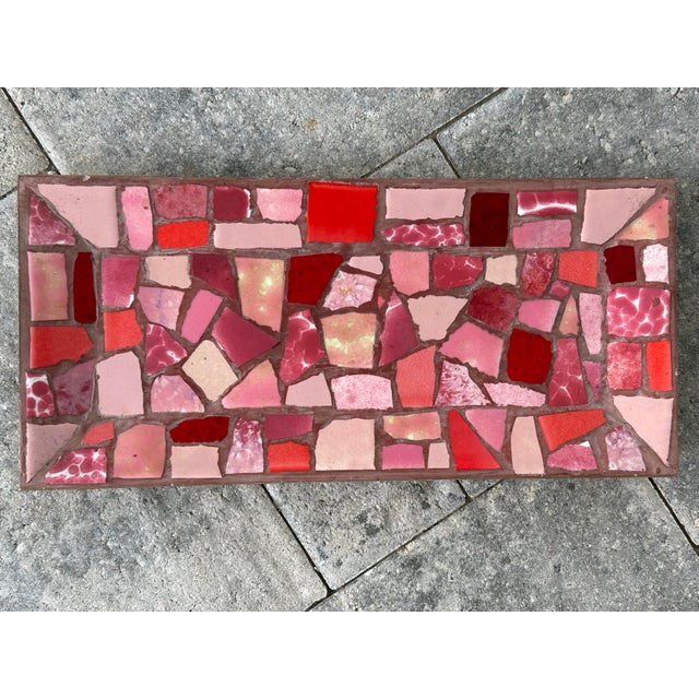 Mid-Century Modern Vintage Mid 20th Century Rectangular Pink Tile Mosaic Tray/Catchall For Sale - Image 3 of 12