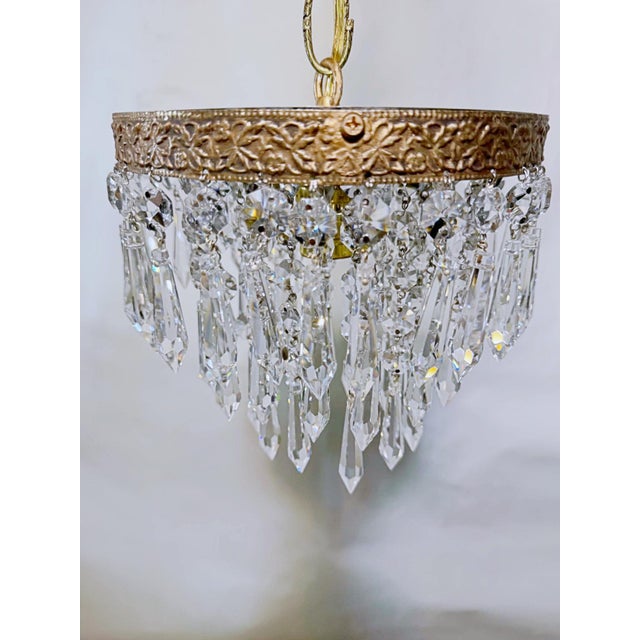 Brass Vintage Tiered Crystal Upside Down Chandelier With Ornate Brass Crown For Sale - Image 8 of 8